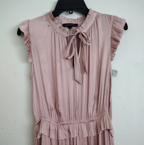 Banana Republic Soft Satin Blush Pink Sleeveless Ruffle Maxi Dress Size 8 - Picture 6 of 15